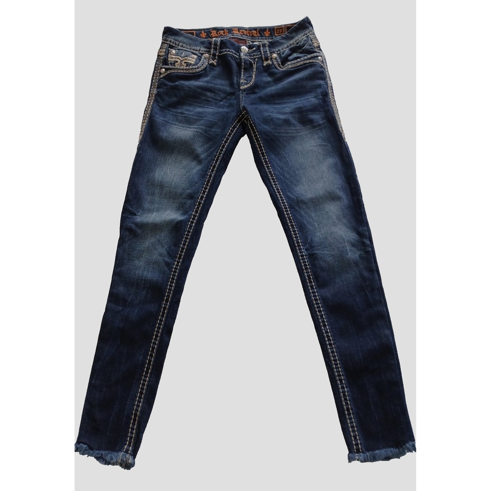 Rock Revival Beliss Skinny Stretch Denim Jeans Frayed Hem Size 27
